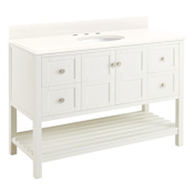 Signature Hardware Olsen 48" Freestanding Single Basin Vanity Set with Cabinet, Vanity Top, and Oval Undermount Sink - 8" Widespread Faucet Holes Soft White / Arctic White
