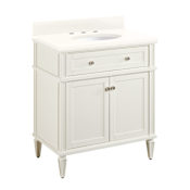 Signature Hardware Elmdale 30" Freestanding Mahogany Single Basin Vanity Set with Cabinet, Vanity Top, and Oval Undermount Sink - 8" Widespread Faucet Holes White / Arctic White