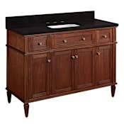 Signature Hardware Elmdale 48" Single Vanity Set with Mahogany Cabinet, Quartz Vanity Top, and Rectangular Sink - 1-1/2" Faucet Holes Antique Brown / Absolute Black