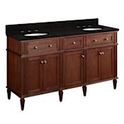 Signature Hardware Elmdale 60" Freestanding Mahogany Double Basin Vanity Set with Cabinet, Vanity Top, and Oval Undermount Sink - 8" Widespread Faucet Holes Antique Brown / Absolute Black