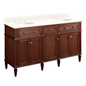 Signature Hardware Elmdale 60" Freestanding Mahogany Double Basin Vanity Set with Cabinet, Vanity Top, and Oval Undermount Sink - 8" Widespread Faucet Holes Antique Brown / Arctic White
