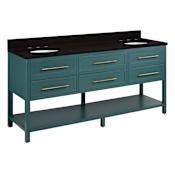 Signature Hardware Robertson 72" Free Standing Double Vanity Cabinet Set with Mahogany Cabinet, Vanity Top and Oval Undermount Sinks - 8" Faucet Holes Everglade Green / Absolute Black