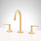 Signature Hardware Lentz 1.2 GPM Widespread Bathroom Faucet with Lever Handles and Pop-Up Drain Assembly with Overflow Brushed Gold