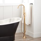 Signature Hardware Lentz Freestanding Tub Filler and Hand Shower with Lever Handle - Less Valve Brushed Gold