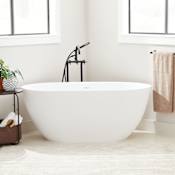 Signature Hardware Catino 66" Solid Surface Soaking Freestanding Tub with Integrated Drain and Overflow White