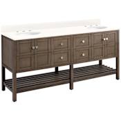Signature Hardware Olsen 72" Freestanding Double Basin Vanity Set with Cabinet, Vanity Top, and Oval Undermount Sinks - 8" Widespread Faucet Holes Ash Brown / Arctic White