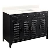 Signature Hardware Thorton 48" Freestanding Mahogany Single Basin Vanity Set with Cabinet, Vanity Top, and Rectangular Undermount Sink - No Faucet Holes Black / Arctic White