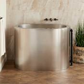 Signature Hardware Raksha 48" Stainless Steel Japanese Soaking Tub with External Drain and Overflow Stainless Steel / Black Drain