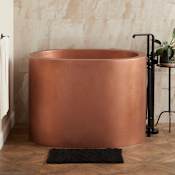 Signature Hardware 48" Raksha Copper Japanese Soaking Tub - Drain Antique Copper Patina / Brushed Nickel Drain