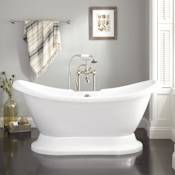 Signature Hardware 69" Rosalind Acrylic Double-Slipper Pedestal Soaking Tub - No Holes - Drain White / Black Drain