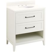 Signature Hardware Burfield 32" Freestanding Single Basin Vanity Set with Cabinet, Vanity Top, and Oval Undermount Sink - 8" Widespread Faucet Holes White / Arctic White