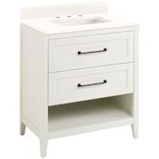 Signature Hardware Burfield 32" Freestanding Single Basin Vanity Set with Cabinet, Vanity Top, and Rectangular Undermount Sink - 8" Widespread Faucet Holes White / Arctic White