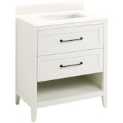 Signature Hardware Burfield 32" Freestanding Single Basin Vanity Set with Cabinet, Vanity Top, and Rectangular Undermount Sink - No Faucet Holes White / Arctic White