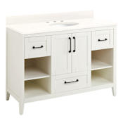 Signature Hardware Burfield 48" Freestanding Single Basin Vanity Set with Cabinet, Vanity Top, and Oval Undermount Sink - 8" Widespread Faucet Holes White / Arctic White