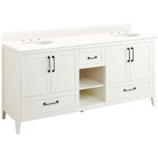 Signature Hardware Burfield 72" Freestanding Double Basin Vanity Set with Cabinet, Vanity Top, and Oval Undermount Sinks - 8" Widespread Faucet Holes White / Arctic White