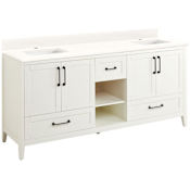 Signature Hardware Burfield 72" Freestanding Double Basin Vanity Set with Cabinet, Vanity Top, and Rectangular Undermount Sinks - Single Faucet Holes White / Arctic White