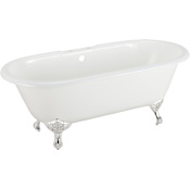 Signature Hardware 66" Sanford Cast Iron Double-Ended Clawfoot Tub - 7" Rim Holes - Feet and Drain White / Chrome Feet