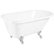 Signature Hardware 54" Miya Cast Iron Clawfoot Tub - 7" Rim Holes - Ball and Claw Feet and Drain White / Chrome Feet