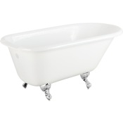 Signature Hardware 66" Miya Cast Iron Clawfoot Soaking Tub - Rolled Rim - Ball and Claw, Feet and Drain White / Chrome Feet