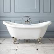 Signature Hardware Rosalind 63" Acrylic Soaking Clawfoot Tub with Imperial Feet, Tap Deck and External Drain and Overflow White / Brushed Nickel Feet