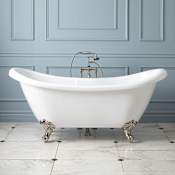 Signature Hardware Rosalind 69" Acrylic Soaking Clawfoot Tub with Integrated Drain White / Brushed Nickel Feet