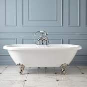 Signature Hardware 69" Audrey Acrylic Double-Ended Clawfoot Soaking Tub - No Holes - Feet and Drain White / Brushed Nickel Feet