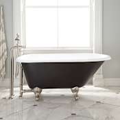 Signature Hardware Miya 54" Black Cast Iron Soaking Clawfoot Tub with Included Overflow Drain and Tap Deck Black / Chrome Feet