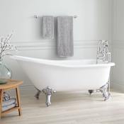Signature Hardware 66" Goodwin Cast Iron Slipper Clawfoot Tub - 7" Rim Holes - Feet and Drain White / Black Feet