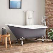 Signature Hardware Goodwin 66" Cast Iron Soaking Clawfoot Tub with Rolled Rim and External Drain and Overflow - Less Faucet Holes Dark Gray / Black Feet