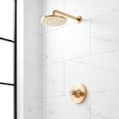 Signature Hardware Lentz Pressure Balanced Shower Only Package with Rainfall Shower Head, Knob Handles, Shower Arm, Valve Trim - Accufit Rough-In Valve Included Brushed Gold
