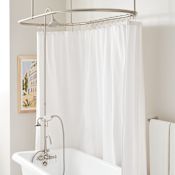 Signature Hardware Gooseneck Wall Mount Tub and Shower Conversion Kit with Tub Faucet, Shower Head, Hand Shower and 60" x 30" Oval Shower Ring Brushed Nickel