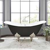 Signature Hardware 61" Arabella Cast Iron Double-Slipper Clawfoot Tub - 7" Rim Holes - Drain Black / Brushed Nickel