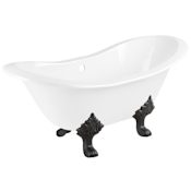 Signature Hardware 61" Arabella Cast Iron Double-Slipper Clawfoot Tub - 7" Rim Holes - Feet and Drain White / Black