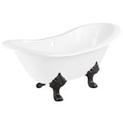 Signature Hardware 61" Arabella Cast Iron Double-Slipper Clawfoot Tub - No Holes - Feet and Drain White / Black