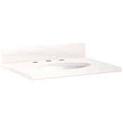 Signature Hardware 25" Quartz Vanity Top with Oval Undermount Sink, Backsplash, and 8" Widespread Faucet Holes Arctic White Quartz