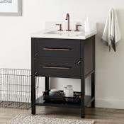 Signature Hardware Robertson 24" Freestanding Mahogany Single Basin Vanity Set with Cabinet, Vanity Top, and Rectangular Undermount Sink - 8" Widespread Faucet Holes Black / Arctic White