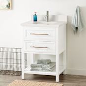 Signature Hardware Robertson 24" Freestanding Mahogany Single Basin Vanity Set with Cabinet, Vanity Top, and Rectangular Undermount Sink - Single Faucet Hole Bright White / Arctic White