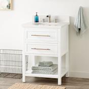 Signature Hardware Robertson 24" Freestanding Mahogany Single Basin Vanity Set with Cabinet, Vanity Top, and Rectangular Undermount Sink - 8" Widespread Faucet Holes Bright White / Arctic White
