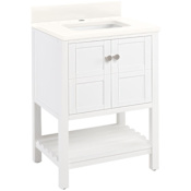 Signature Hardware Olsen 24" Freestanding Single Basin Vanity Set with Cabinet, Vanity Top, and Rectangular Undermount Sink - Single Faucet Hole Soft White / Arctic White