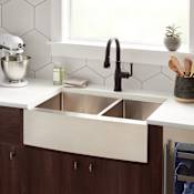 Signature Hardware Fournier 36" Farmhouse 60/40 Double Basin Stainless Steel Kitchen Sink with Curved Apron Stainless Steel