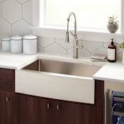Signature Hardware Fournier 33" Farmhouse Single Basin Stainless Steel Kitchen Sink with Curved Apron Stainless Steel