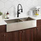 Signature Hardware Fournier 42" Farmhouse 60/40 Double Basin Stainless Steel Kitchen Sink with Curved Apron Stainless Steel