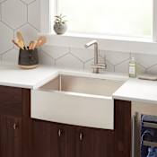 Signature Hardware Fournier 24" Farmhouse Single Basin Stainless Steel Kitchen Sink with Curved Apron Stainless Steel