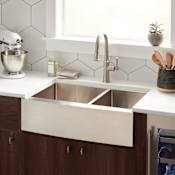 Signature Hardware Fournier 33" Farmhouse 60/40 Double Basin Stainless Steel Kitchen Sink with Curved Apron Stainless Steel