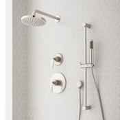 Signature Hardware Gunther Pressure Balanced Shower System with Shower Head, Hand Shower, Slide Bar, Shower Arm, Hose, and Valve Trim Brushed Nickel