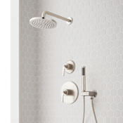 Signature Hardware Gunther Pressure Balanced Shower System with Shower Head, Hand Shower, Shower Arm, Hose, and Valve Trim - Accufit Rough-In Valve Included Brushed Nickel