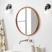 Signature Hardware Novak 24" Diameter Modern Circular Wood Framed Bathroom Wall Mirror Teak