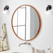 Signature Hardware Novak 34" Diameter Modern Circular Wood Framed Bathroom Wall Mirror Teak