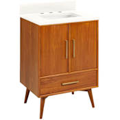 Signature Hardware Novak 24" Freestanding Teak Single Basin Vanity Set with Cabinet, Vanity Top, and Rectangular Undermount Sink - 8" Widespread Faucet Holes Teak / Arctic White
