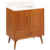 Signature Hardware Novak 30" Freestanding Teak Single Basin Vanity Set with Cabinet, Vanity Top, and Rectangular Undermount Sink - Single Faucet Hole Teak / Arctic White